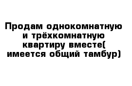 Продам однокомнатную и трёхкомнатную квартиру вместе( имеется общий тамбур)